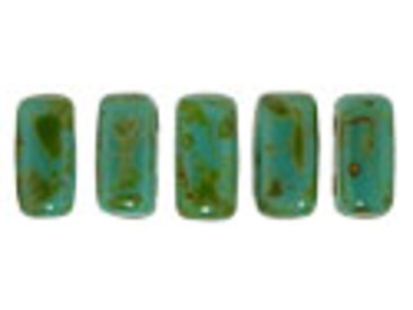 CzechMates Glass 2-Hole Rectangle Brick Beads 6x3mm - Persian Turquoise Picasso