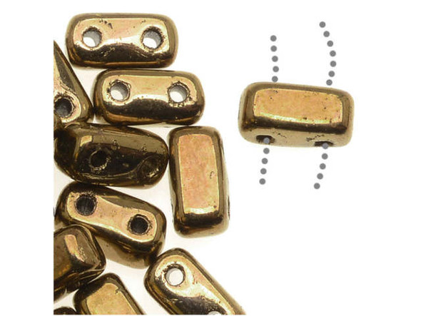 CzechMates Glass 2-Hole Rectangle Brick Beads 6x3mm - Bronze