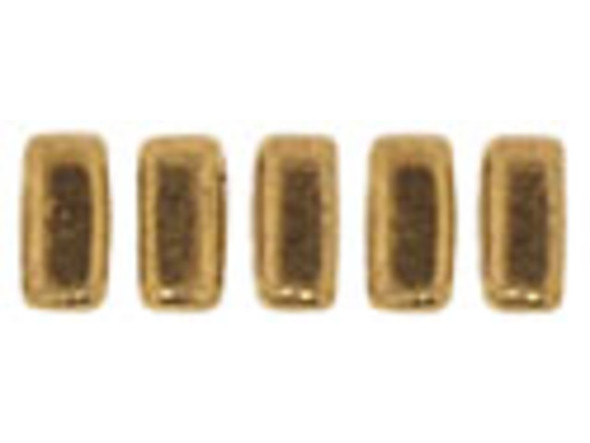 Catch everyone's eye with the metallic shine of these CzechMates glass bronze 2-hole brick beads. These small, rectangular beads feature two stringing holes, allowing you to add them to multi-strand designs. They look great between strands of seed beads and also work well with SuperDuo beads. Add these beads to seed bead embroidery projects for added fun. These beads feature dark golden brown color with a metallic shine. 