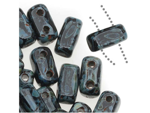 CzechMates Glass 2-Hole Rectangle Brick Beads 6x3mm - Jet Picasso
