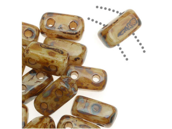 CzechMates Glass 2-Hole Rectangle Brick Beads 6x3mm - Opaque Light Beige Picasso