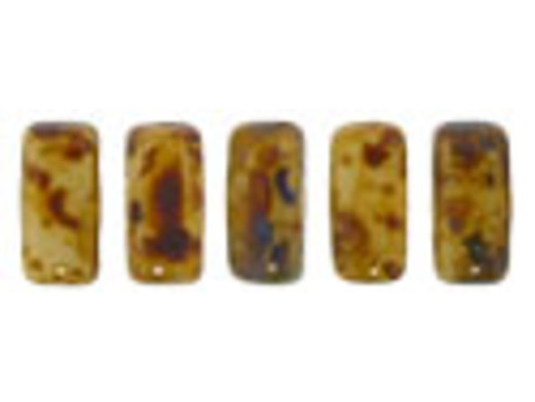 CzechMates Glass 2-Hole Rectangle Brick Beads 6x3mm - Opaque Light Beige Picasso