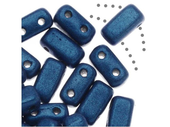 CzechMates Glass, 2-Hole Rectangle Brick Beads 6x3mm, Metallic Blue Suede