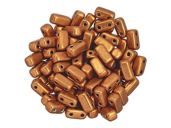 CzechMates Glass 3 x 6mm ColorTrends Saturated Metallic Russet Orange 2-Hole Brick Bead (50pc Strand)