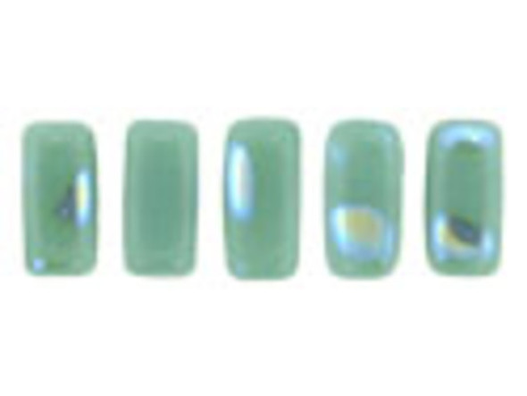 CzechMates Glass 3 x 6mm Peacock Green Turquoise 2-Hole Brick Bead Strand