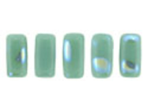 Whether creating stringing projects, bead embroidery, or something else, you'll love these CzechMates Brick Beads. These small, rectangular beads feature two stringing holes, allowing you to add them to multi-strand designs. They look great between strands of seed beads and other two-hole beads. Add these beads to seed bead embroidery projects for added fun. They make a wonderful complement to other CzechMates beads. They feature vibrant turquoise green color with iridescent spots adding magical shine. 