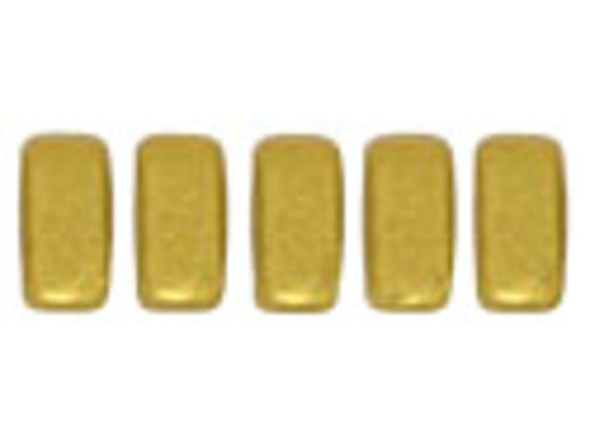 A luxurious display of style fills the CzechMates glass 3x6mm matte metallic Aztec gold 2-hole brick beads. These small, rectangular beads feature two stringing holes, allowing you to add them to multi-strand designs. They look great between strands of seed beads and other two-hole beads. Add these beads to seed bead embroidery projects for added fun. These beads feature a deep gold color with a matte metallic shine. They would make a colorful complement to any of our other beads. 