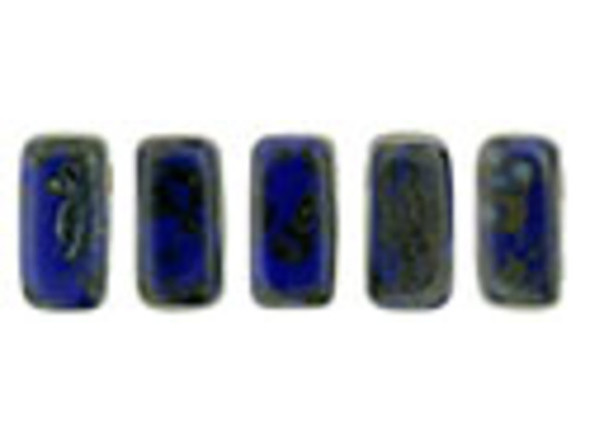 CzechMates Glass 3x6mm Indigo with Picasso Finish 2-Hole Brick Bead (50pc Strand)