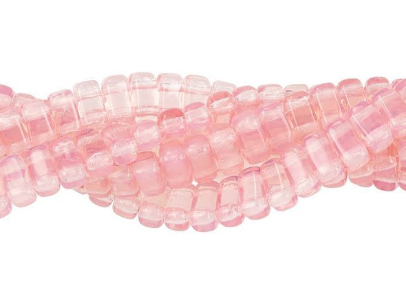 CzechMates Glass 3 x 6mm Milky Pink 2-Hole Brick Bead Strand