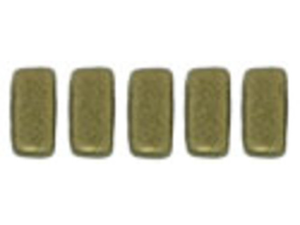 CzechMates Glass, 2-Hole Rectangle Brick Beads 6x3mm, Metallic Gold Suede
