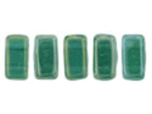 CzechMates Glass 3 x 6mm Luster Iris Atlantis Green 2-Hole Brick Bead Strand