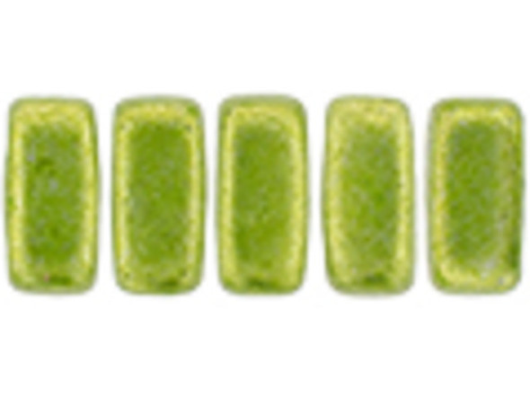 CzechMates Glass 3 x 6mm ColorTrends Saturated Metallic Lime Punch 2-Hole Brick Bead Strand