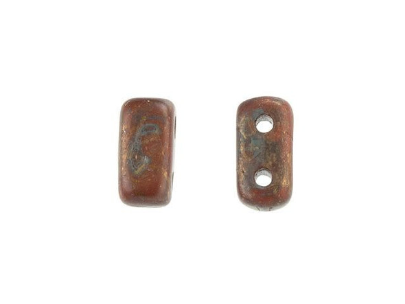 CzechMates Glass 3 x 6mm Umber Copper Picasso 2-Hole Brick Bead Strand