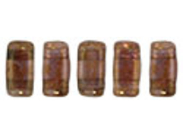 CzechMates Glass 3 x 6mm Luster Rose/Gold Topaz 2-Hole Brick Bead Strand