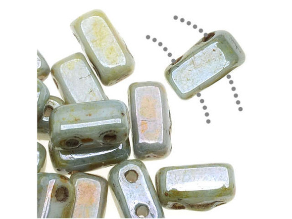 CzechMates Glass 2-Hole Rectangle Brick Beads 6x3mm - Opaque Green Luster