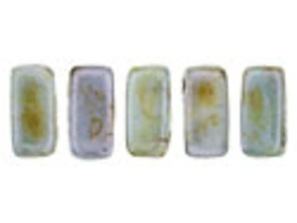 Put a touch of earthy color in your designs with the CzechMates glass opaque green luster 2-hole brick beads. These small, rectangular beads feature two stringing holes, allowing you to add them to multi-strand designs. They look great between strands of seed beads and also work well with SuperDuo beads. Add these beads to seed bead embroidery projects for added fun. These beads feature pale sage green color with a mottle brown finish. 