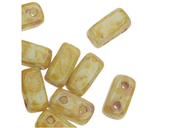 CzechMates Glass 2-Hole Brick Beads 6x3mm - Opaque Pale Turquoise Picasso