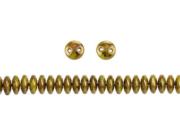 CzechMates Glass 6mm Chartreuse Bronze Picasso 2-Hole Lentil Bead Strand