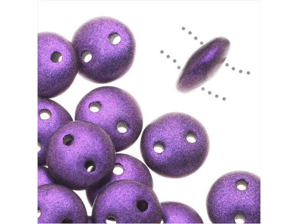 CzechMates Glass, 2-Hole Round Lentil Beads 6mm, Metallic Purple Suede