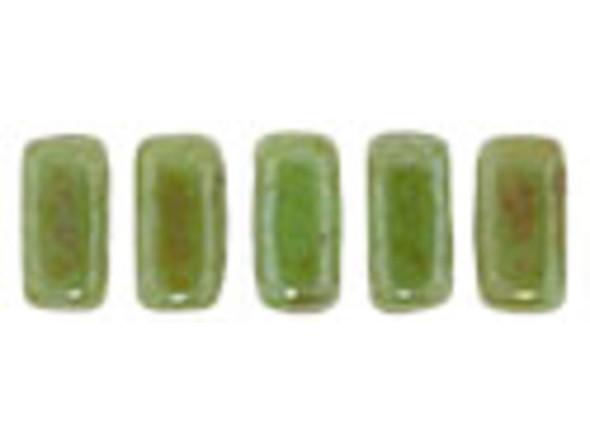 CzechMates Glass 2-Hole Rectangle Brick Beads 6x3mm - Honeydew Luster Picasso