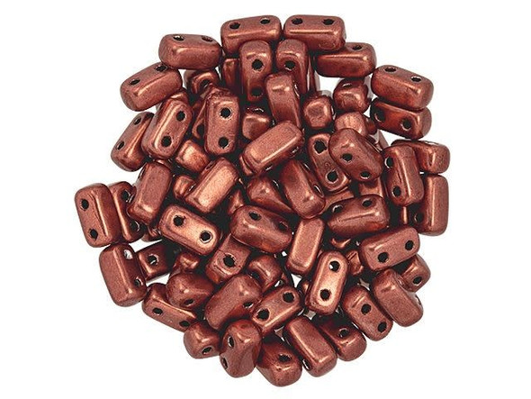 CzechMates Glass 3 x 6mm ColorTrends Saturated Metallic Valiant Poppy 2-Hole Brick Bead (50pc Strand)