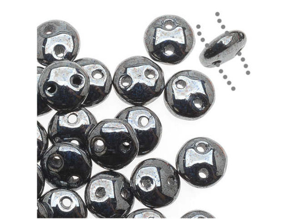 CzechMates Glass 2-Hole Round Flat Lentil Beads 6mm - Hematite