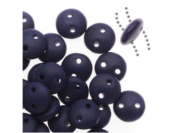 CzechMates Glass 2-Hole Round Flat Lentil Beads 6mm - Matte Navy Blue