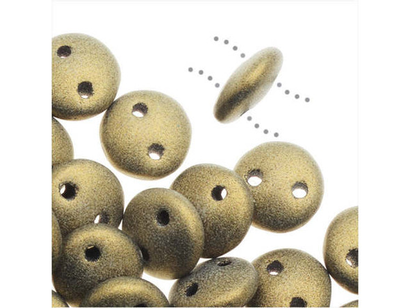 CzechMates Glass, 2-Hole Round Lentil Beads 6mm, Metallic Gold Suede