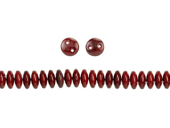 CzechMates Glass 6mm Opaque Red Black Picasso 2-Hole Lentil Bead Strand