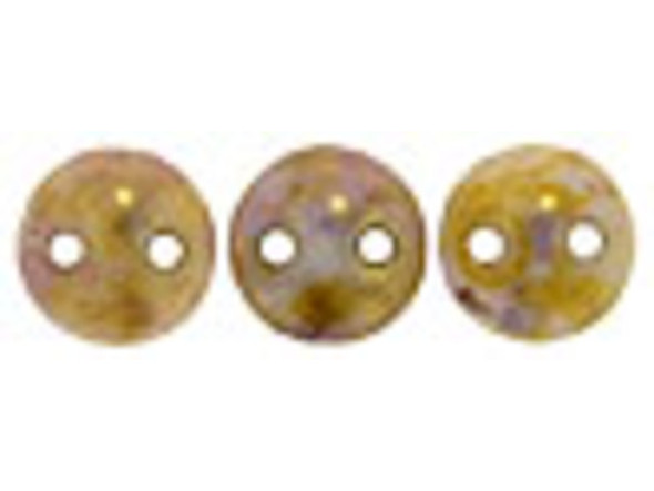 Elegant color can be found in the CzechMates glass 6mm two-hole lentil bead strand in opaque gold smoky topaz luster. These beads feature a puffed disc shape with two stringing holes. It's a great option for bead weaving, stringing and embroidery. These pressed Czech glass beads are softly rounded, so they won't cut your thread. They are sure to add stability, definition and shape to designs. These beads feature a blush pink color with a mottled gold finish. Each pack includes approximately 50 beads. Diameter 6mm