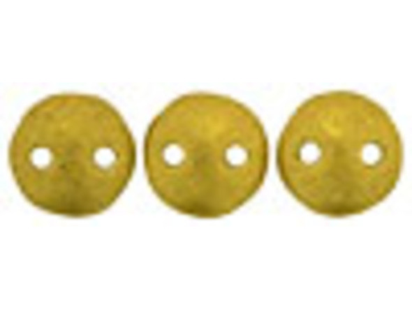 Discover beautiful style with the CzechMates glass 6mm matte metallic Aztec gold two-hole lentil beads. Available by the strand, these beads feature a puffed disc shape with two stringing holes. It's a great option for bead weaving, stringing and embroidery. These pressed Czech glass beads are softly rounded, so they won't cut your thread. They are sure to add stability, definition and shape to designs. These beads display a rich golden shine like that of lost treasure. 