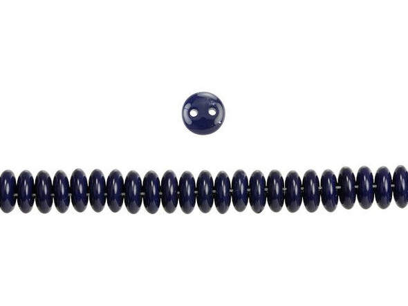 CzechMates Glass 6mm Navy 2-Hole Lentil Bead Strand