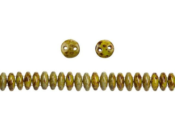 CzechMates Glass 6mm Chartreuse Picasso 2-Hole Lentil Bead Strand