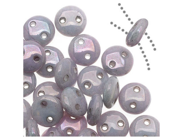 CzechMates Glass 2-Hole Round Flat Lentil Beads 6mm - Opaque Amethyst Luster