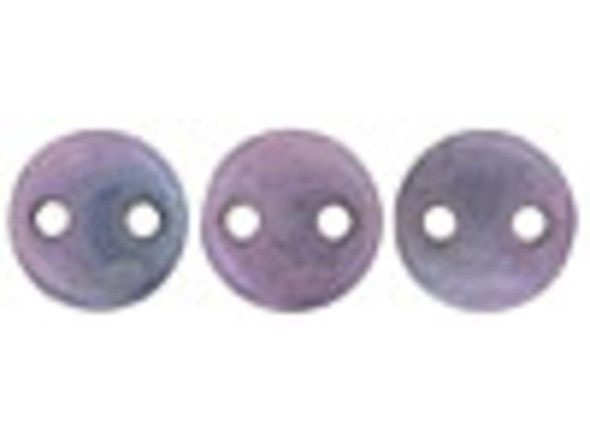 CzechMates Glass 2-Hole Round Flat Lentil Beads 6mm - Opaque Amethyst Luster