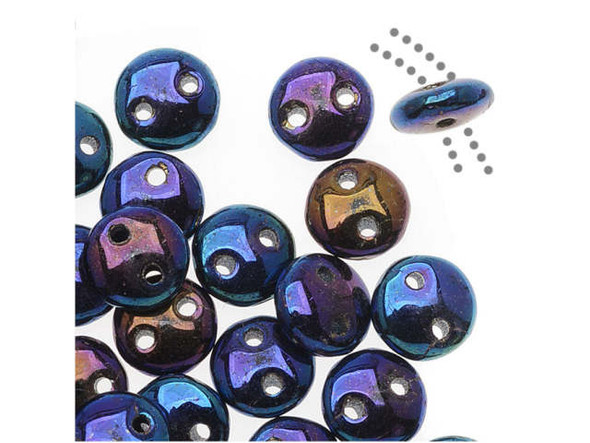 CzechMates Glass 2-Hole Round Flat Lentil Beads 6mm - Blue Iris