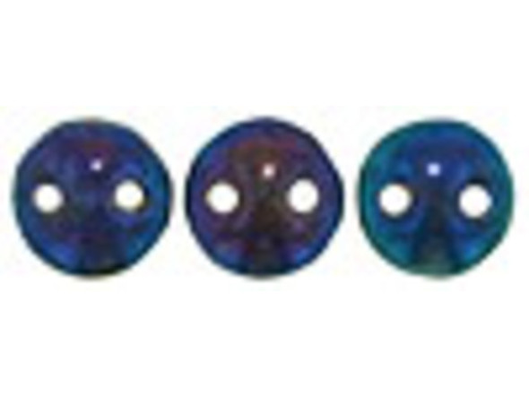 CzechMates Glass 2-Hole Round Flat Lentil Beads 6mm - Blue Iris