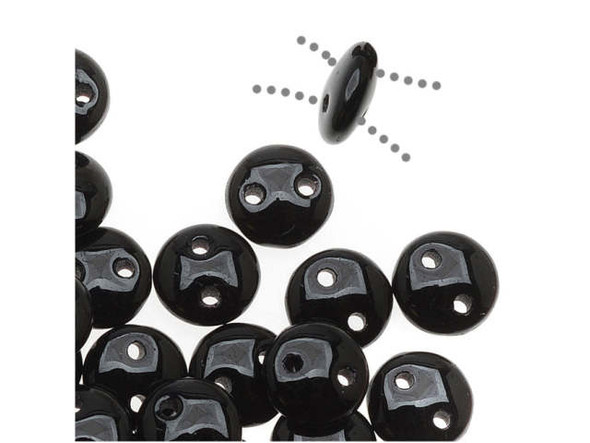 CzechMates Glass 2-Hole Round Flat Lentil Beads 6mm - Jet Black