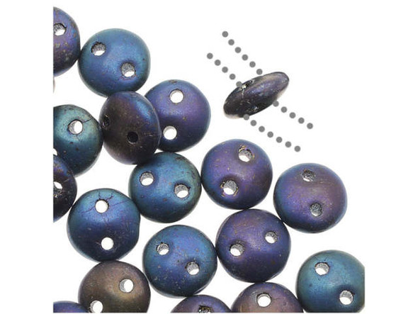 CzechMates Glass 2-Hole Round Flat Lentil Beads 6mm - Matte Iris Blue