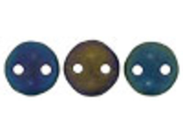 CzechMates Glass 2-Hole Round Flat Lentil Beads 6mm - Matte Iris Blue