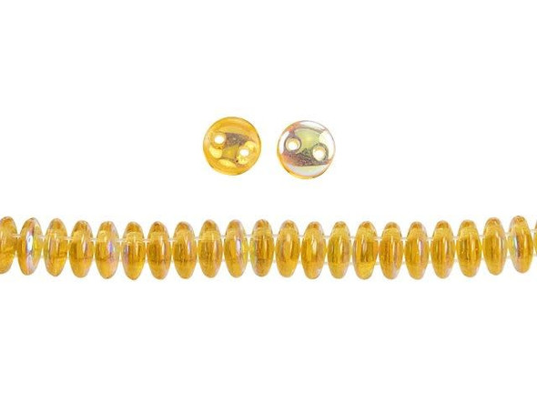 CzechMates Glass 6mm Topaz AB 2-Hole Lentil Bead Strand