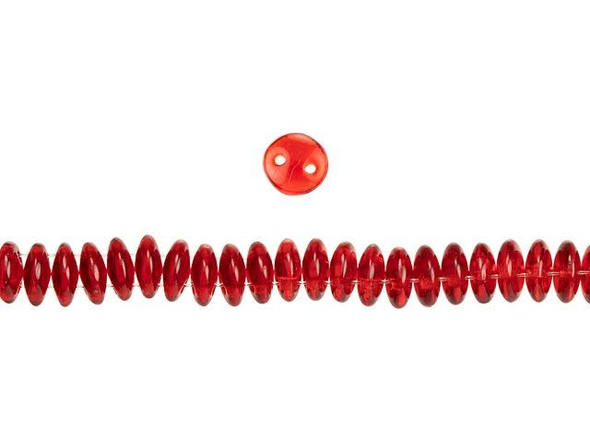 CzechMates Glass 6mm Siam Ruby 2-Hole Lentil Bead Strand