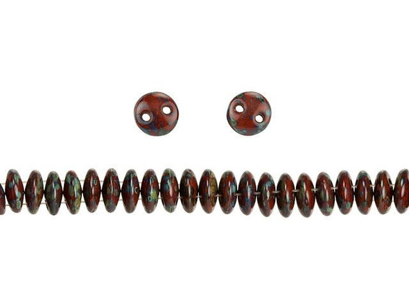 Bring a unique element to your jewelry designs with these CzechMates Lentil beads. These beads feature a puffed disc or lentil shape with two stringing holes. It's a great option for bead weaving, stringing and embroidery. These pressed Czech glass beads are softly rounded, so they won't cut your thread. They are sure to add stability, definition and shape to designs. These beads feature dark brown color with a mottled pattern in green and blue. 