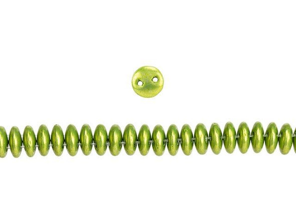 CzechMates Glass 6mm ColorTrends Saturated Metallic Lime Punch 2-Hole Lentil Bead Strand