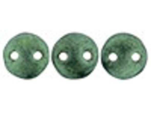 CzechMates Glass, 2-Hole Round Lentil Beads 6mm, Metallic Light Green Suede