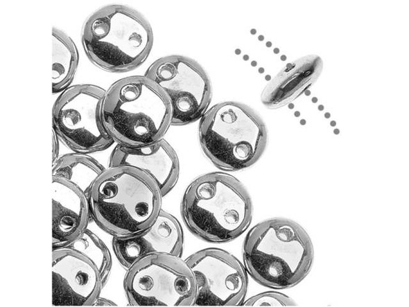 CzechMates Glass 2-Hole Round Flat Lentil Beads 6mm - Silver