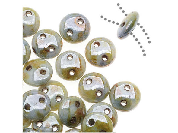 CzechMates Glass 2-Hole Round Flat Lentil Beads 6mm - Opaque Green Luster