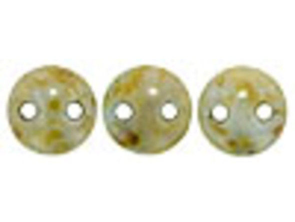 CzechMates Glass 2-Hole Round Flat Lentil Beads 6mm - Opaque Green Luster