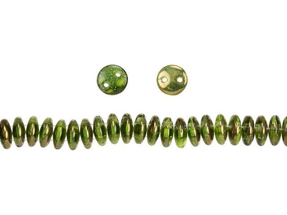 CzechMates Glass 6mm Copper Olivine 2-Hole Lentil Bead Strand