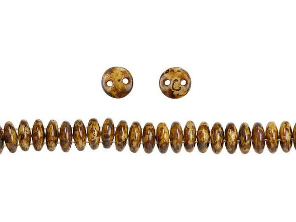 CzechMates Glass 6mm Opaque Lt Beige Picasso 2-Hole Lentil Bead Strand